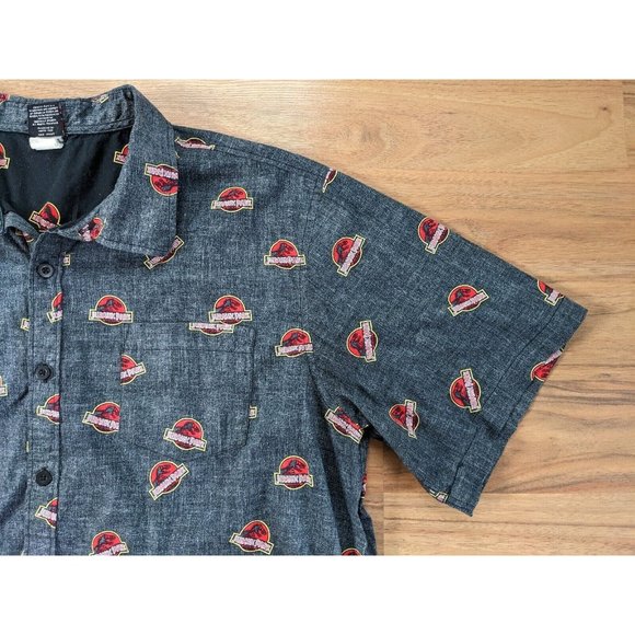 Jurassic Park Mens Button Short Sleeve Shirt Size XL Black All Over Print B6 - Picture 5 of 10
